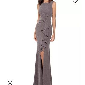 Betsy and Adam’s taupe and silver formal gown